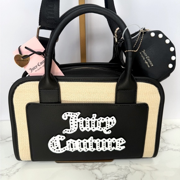 Juicy Couture Soft Serve Satchel w/ Mini Pouch ✦ Black & Natural ✦ NWT - Picture 1 of 9